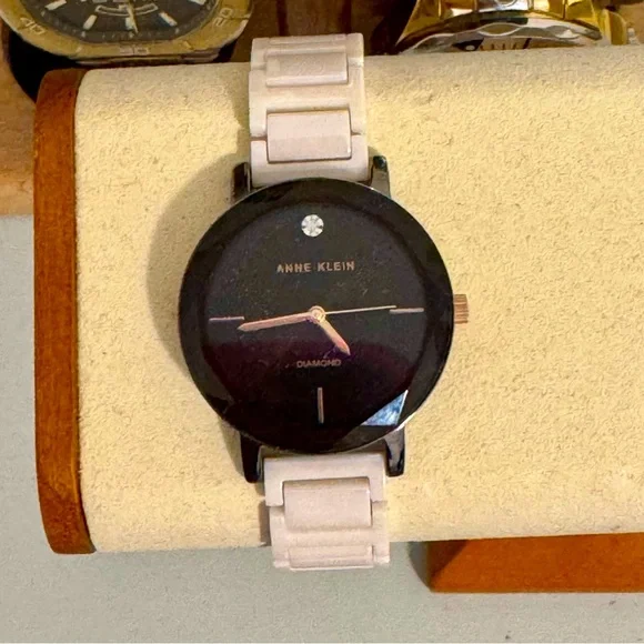 DIAMOND Set Dial Ladies🥂Champagne Blush Pink Ceramic Band Watch ANNE KLEIN - Picture 2 of 7